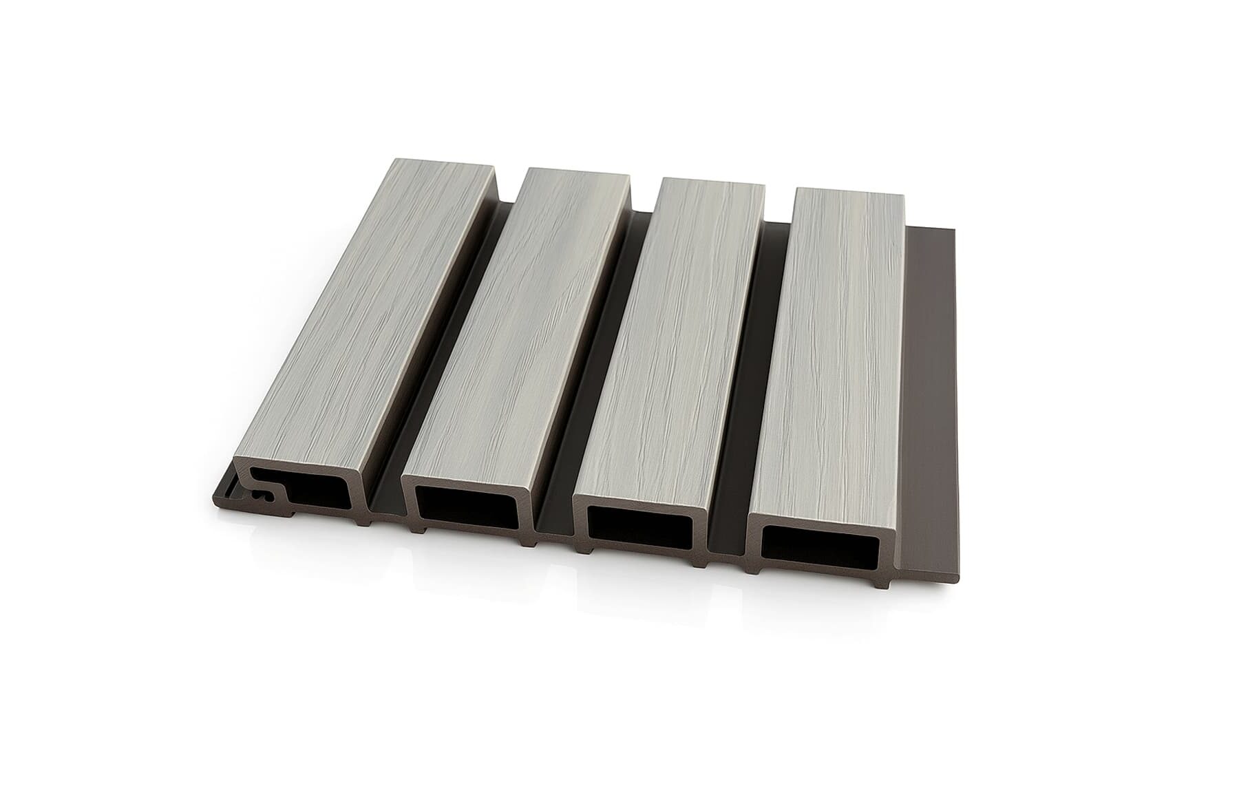 Riflaj coextrudat canelat WPC gri deschis, fond negru