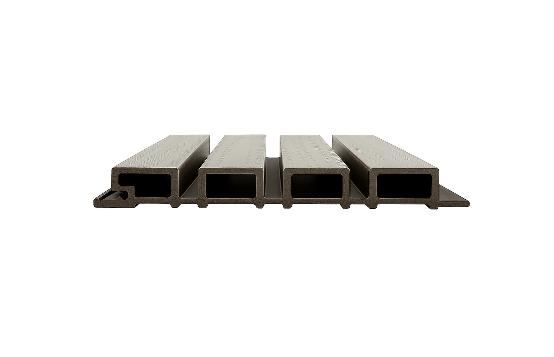 Riflaj coextrudat canelat WPC gri deschis, fond negru